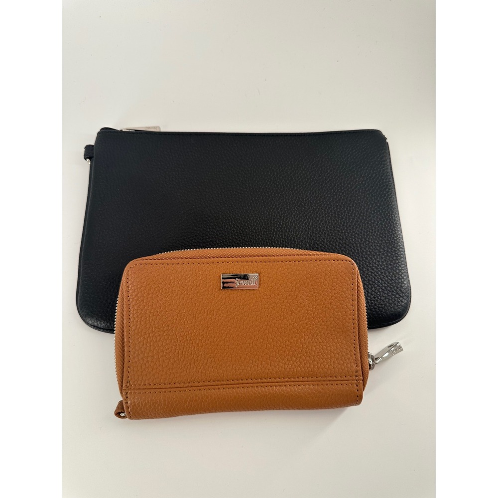Jewell by Thirty-One Black Pouch and Cognac Brown Zip Around Wallet‎ Set